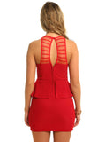 Striped Mesh Peplum Dress Red