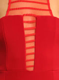 Striped Mesh Peplum Dress Red