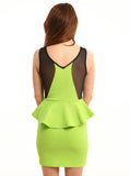 Zig Zag Peplum Neon Green Dress